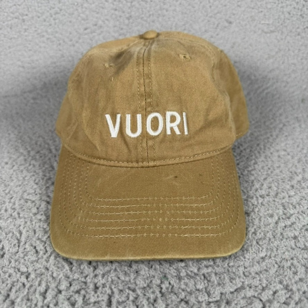 Vuori Strapback Cap Unisex One Size Brown Twill Spellout Outdoor Casual Dad Hat